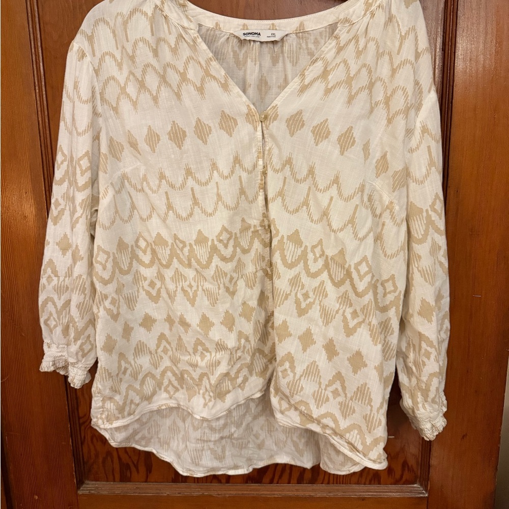 Sonoma Beige and Cream Geometric Blouse